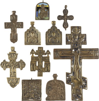 Picture SAMMLUNG VON ZEHN BRONZE-IKONEN: KREUZE, GOTTESMUTTER VON SMOLENSK SOWIE DARSTELLUNGEN CHRISTI