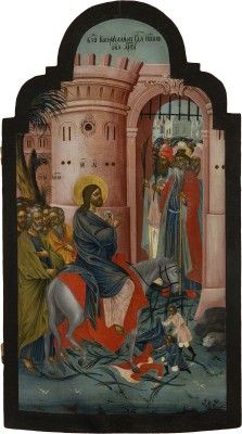 Auction 151<br>SEHR FEINE UND MONUMENTALE IKONE MIT DEM EINZUG NACH JERUSALEM AUS EINER KIRCHEN-IKONOSTASE