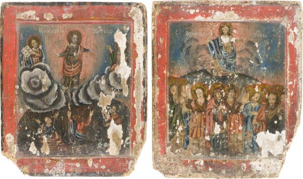 Auction 151<br>ZWEI IKONEN MIT DER VERKLÄRUNG UND HIMMELFAHRT CHRISTI
