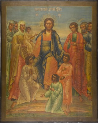Picture MONUMENTALE UND SELTENE IKONE 'LASSET DIE KINDER ZU MIR KOMMEN' AUS EINER KIRCHEN-IKONOSTASE