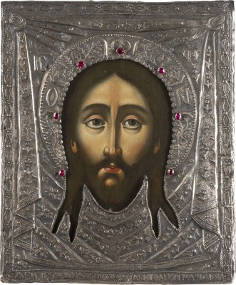 Auction 151<br>SEHR FEINE IKONE MIT DEM MANDYLION MIT SILBER-OKLAD