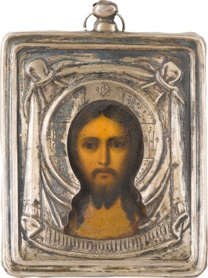 Auktion 151<br>MINIATUR-IKONE MIT DEM MANDYLION MIT SILBER-OKLAD