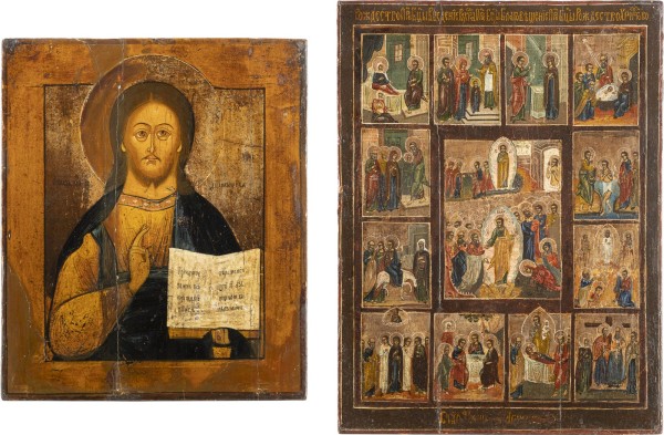Auction 151<br>ZWEI IKONEN: CHRISTUS PANTOKRATOR UND FESTTAGSIKONE