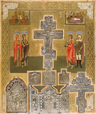 Bild GROSSFORMATIGE STAUROTHEK MIT DER KREUZIGUNG CHRISTI, DER KREUZABNAHME UND DER GRABLEGUNG CHRISTI