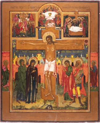 Picture GROSSFORMATIGE IKONE MIT DER KREUZIGUNG CHRISTI MIT DEM LETZTEN ABENDMAHL, DER KREUZABNAHME UND GRABLEGUNG CHRISTI