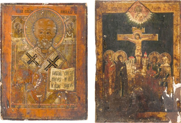 Auktion 151<br>ZWEI IKONEN: KREUZIGUNG CHRISTI UND HEILIGER NIKOLAUS VON MYRA
