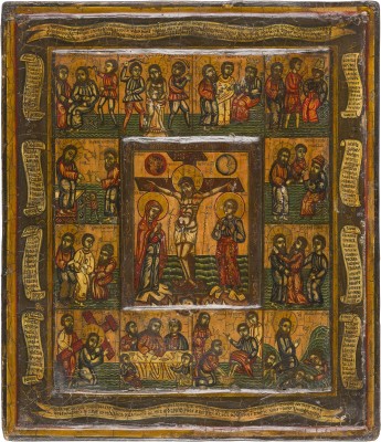 Picture ÄUSSERT SELTENE RUTHENISCHE IKONE MIT DER KREUZIGUNG UND PASSION CHRISTI