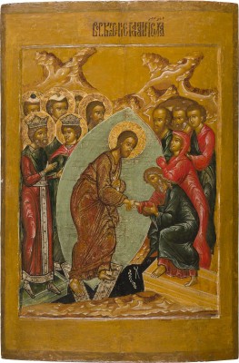 Auction 151<br>SEHR FEINE UND GROSSFORMATIGE IKONE MIT DER HÖLLENFAHRT CHRISTI UND DER BEFERIUNG DER VORVÄTER AUS DEM HADES AUS EINER KIRCHEN-IKONOSTASE