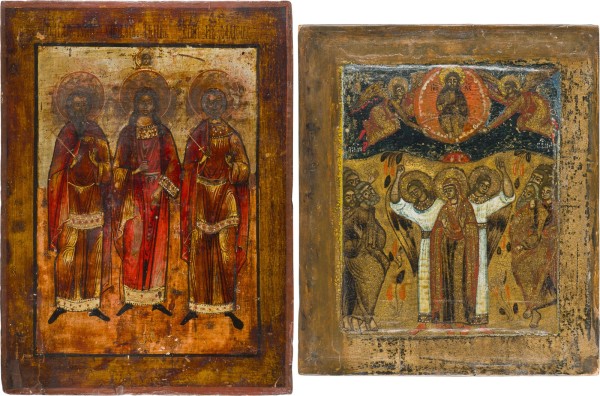 Auktion 151<br>ZWEI IKONEN: HIMMELFAHRT CHRISTI UND DIE HEILIGEN SAMON, GURIJ UND AVIV