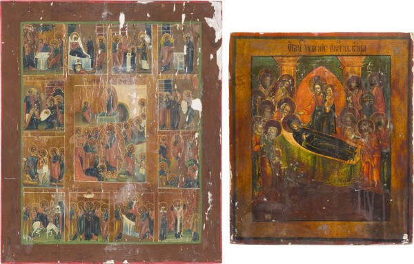 Auction 151<br>ZWEI IKONEN: ENTSCHLAFEN DER GOTTESMUTTER UND FESTTAGSIKONE