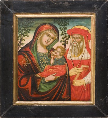 Picture IKONE MIT DER STILLENDEN GOTTESMUTTER UND DEM HEILIGEN HIERONYMUS
