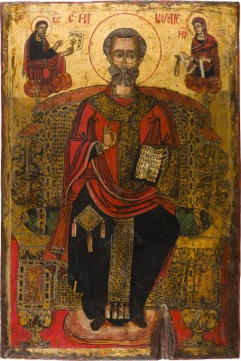 Auktion 151<br>MONUMENTALE IKONE MIT DEM HEILIGEN NIKOLAUS VON MYRA AUS EINER KIRCHEN-IKONOSTASE