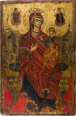 Bild MONUMENTALE IKONE MIT DER THRONENDEN GOTTESMUTTER AUS EINER KIRCHEN-IKONOSTASE
