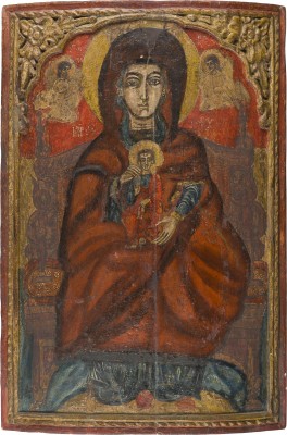 Auction 151<br>MONUMENTALE IKONE MIT DER THRONENDEN GOTTESMUTTER AUS EINER KIRCHEN-IKONOSTASE