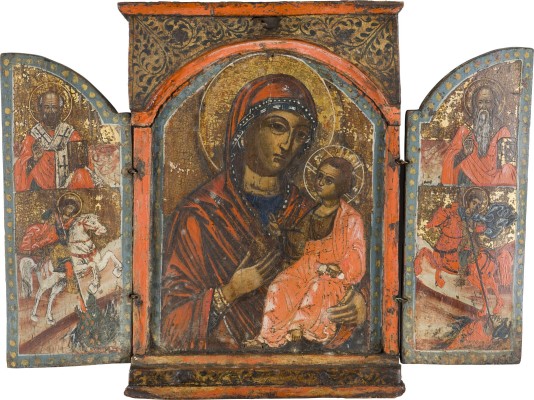Picture TRIPTYCHON MIT DER GOTTESMUTTER HODEGETRIA FLANKIERT VON AUSGEWÄHLTEN HEILIGEN