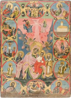 Picture GROSSFORMATIGE IKONE MIT DER GOTTESMUTTER HODEGETRIA, DEN EVANGELISTEN, DER PASSION CHRISTI UND HEILIGEN