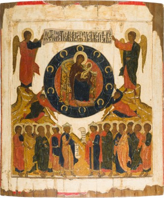 Auktion 151<br>MONUMENTALE IKONE 'ÜBER DICH FREUET SICH DIE SCHÖPFUNG' AUS EINER KIRCHEN-IKONOSTASE