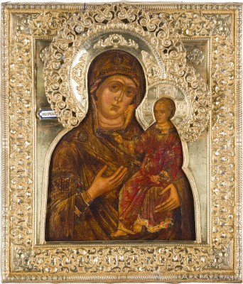 Auktion 151<br>IKONE MIT DER GOTTESMUTTER IWERSKAJA MIT VERMEIL-RIZA