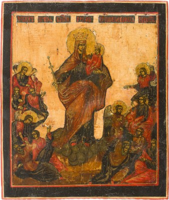 Auction 151<br>DATIERTE IKONE MIT DER GOTTESMUTTER 'FREUDE ALLER LEIDENDEN'