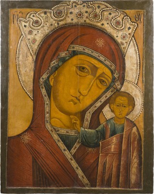 Auction 151<br>MONUMENTALE IKONE MIT DER GOTTESMUTTER VON KASAN (KASANSKAJA) AUS EINER KIRCHEN-IKONOSTASE