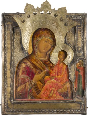 Bild FEINE IKONE MIT DER GOTTESMUTTER VON TICHWIN (TICHWINSKAJA) MIT RIZA
