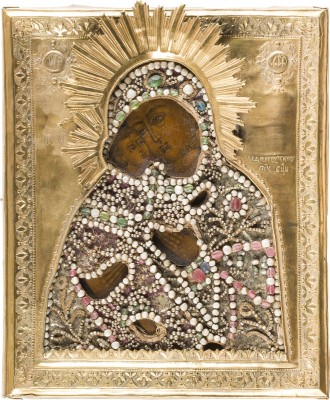 Picture IKONE MIT DER GOTTESMUTTER VON WLADIMIR (WLADIMIRSKAJA) MIT PERL-OKLAD