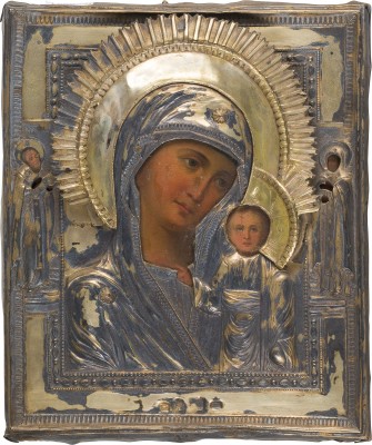 Picture KLEINE IKONE MIT DER GOTTESMUTTER VON KASAN (KASANSKAJA) MIT VERMEIL-OKLAD