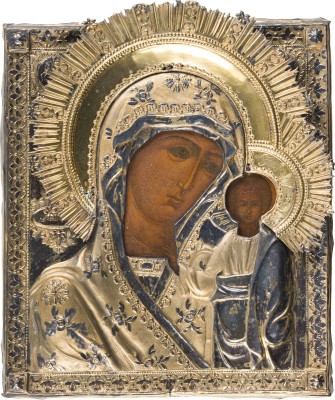 Picture FEINE IKONE MIT DER GOTTESMUTTER VON KASAN (KASANSKAJA) MIT VERMEIL-OKLAD