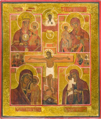 Picture VIERFELDER-IKONE MIT DER KREUZIGUNG CHRISTI UND VIER GNADENBILDERN DER GOTTESMUTTER