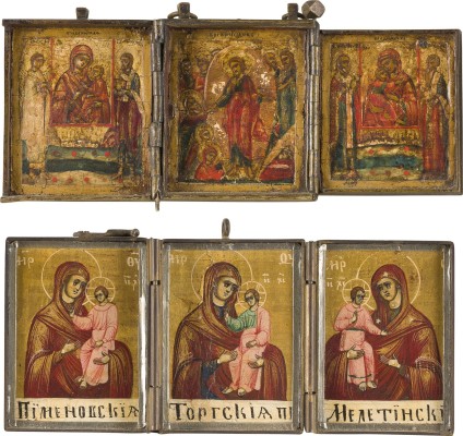 Auction 151<br>ZWEI KLEINE TRIPTYCHA MIT GNADENBILDERN DER GOTTESMUTTER UND DER HÖLLENFAHRT CHRISTI