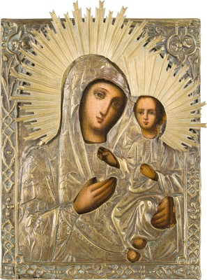 Bild KLEINE IKONE MIT DER GOTTESMUTTER VON SMOLENSK (SMOLENSKAJA) MIT OKLAD
