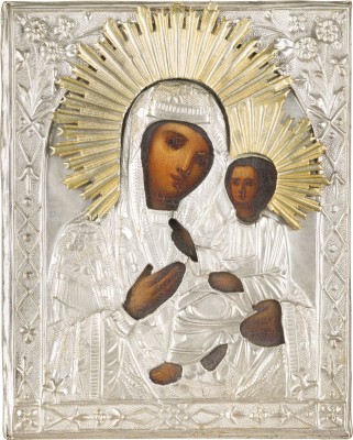 Bild KLEINE IKONE MIT DER GOTTESMUTTER VON TICHWIN (TICHWINSKAJA) MIT OKLAD
