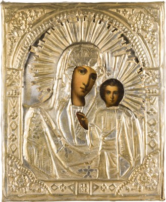Picture KLEINE IKONE MIT DER GOTTESMUTTER VON KASAN (KASANSKAJA) MIT OKLAD