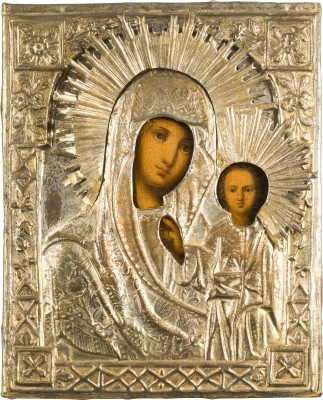 Picture KLEINE IKONE MIT DER GOTTESMUTTER VON KASAN (KASANSKAJA) MIT OKLAD