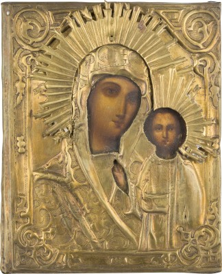 Picture KLEINE IKONE MIT DER GOTTESMUTTER VON KASAN (KASANSKAJA) MIT OKLAD