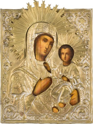 Picture KLEINE IKONE MIT DER GOTTESMUTTER 'IWERSKAJA' MIT OKLAD
