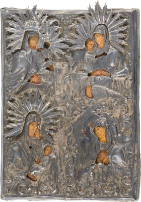 Picture KLEINE VIERFELDER-IKONE MIT GNADENBILDERN DER GOTTESMUTTER MIT SILBER-OKLAD