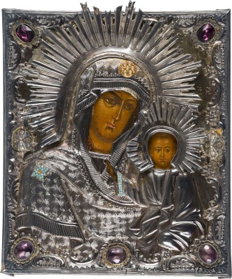 Bild KLEINE IKONE MIT DER GOTTESMUTTER VON KASAN (KASANSKAJA) MIT SILBER-OKLAD