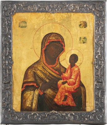 Picture IKONE MIT DER GOTTESMUTTER VON TICHWIN (TICHWINSKAJA) MIT SILBER-BASMA