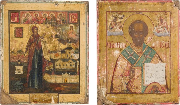 Auktion 151<br>ZWEI KLEINE IKONEN MIT DER GOTTESMUTTER 'BOGOLUBSKAJA' UND DEM HEILIGEN NIKOLAUS VON MYRA