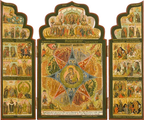 Auktion 151<br>SEHR FEINES TRIPTYCHON MIT DER GOTTESMUTTER 'UNVERBRENNBARER DORNBUSCH'