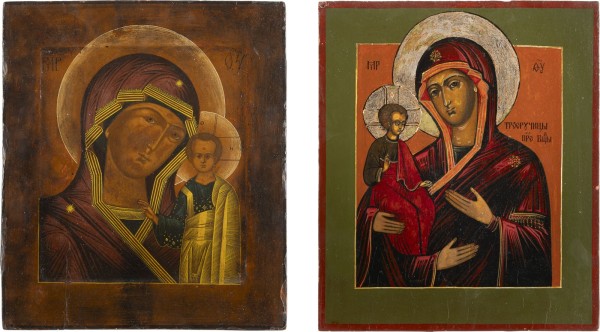 Auction 151<br>ZWEI IKONEN MIT DER GOTTESMUTTER VON KASAN (KASANSKAJA) UND DER DREIHÄNDIGEN GOTTESMUTTER