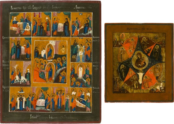Auction 151<br>ZWEI IKONEN: GOTTESMUTTER 'UNVERBRENNBARER DORNBUSCH' UND FESTTAGSIKONE