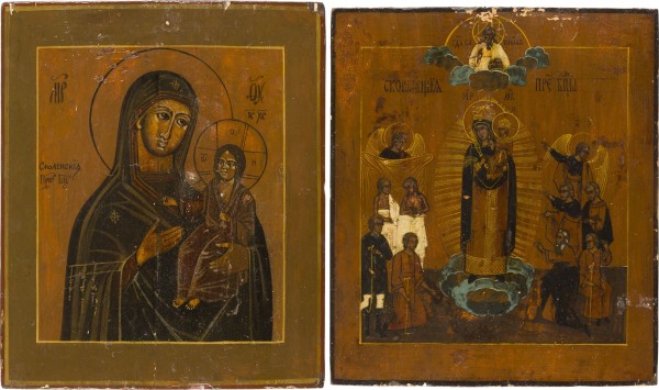 Auction 151<br>ZWEI IKONEN: GOTTESMUTTER VON SMOLENSK UND GOTTESMUTTER 'FREUDE ALLER LEIDENDNE'
