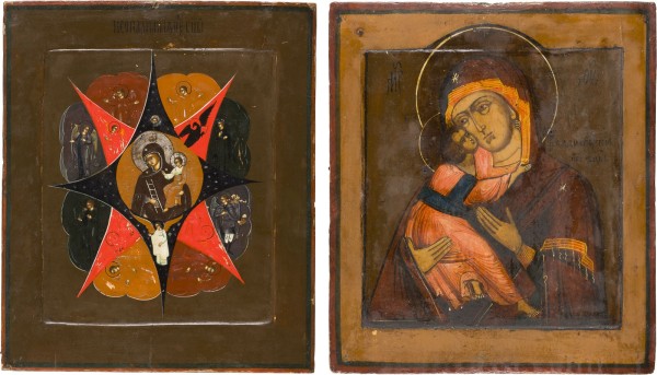 Auction 151<br>ZWEI IKONEN: GOTTESMUTTER VON WLADIMIR (WLADIMIRSKAJA) UND GOTTESMUTTER 'UNVERBRENNBARER DORNBUSCH'