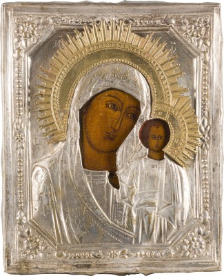 Picture KLEINE IKONE MIT DER GOTTESMUTTER VON KASAN (KASANSKAJA) MIT OKLAD