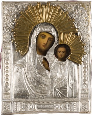 Picture KLEINE IKONE MIT DER GOTTESMUTTER VON KASAN (KASANSKAJA) MIT OKLAD