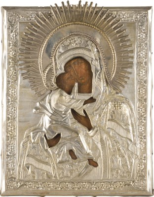 Picture KLEINE IKONE MIT DER GOTTESMUTTER VON WLADIMIR (WLADIMIRSKAJA) MIT OKLAD