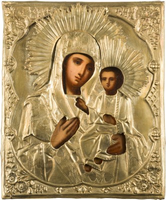 Picture KLEINE IKONE MIT DER GOTTESMUTTER 'IWERSKAJA' MIT OKLAD