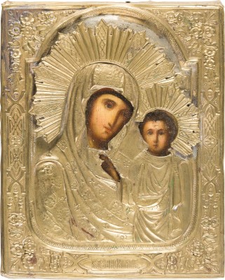 Picture KLEINE IKONE MIT DER GOTTESMUTTER VON KASAN (KASANSKAJA) MIT OKLAD
